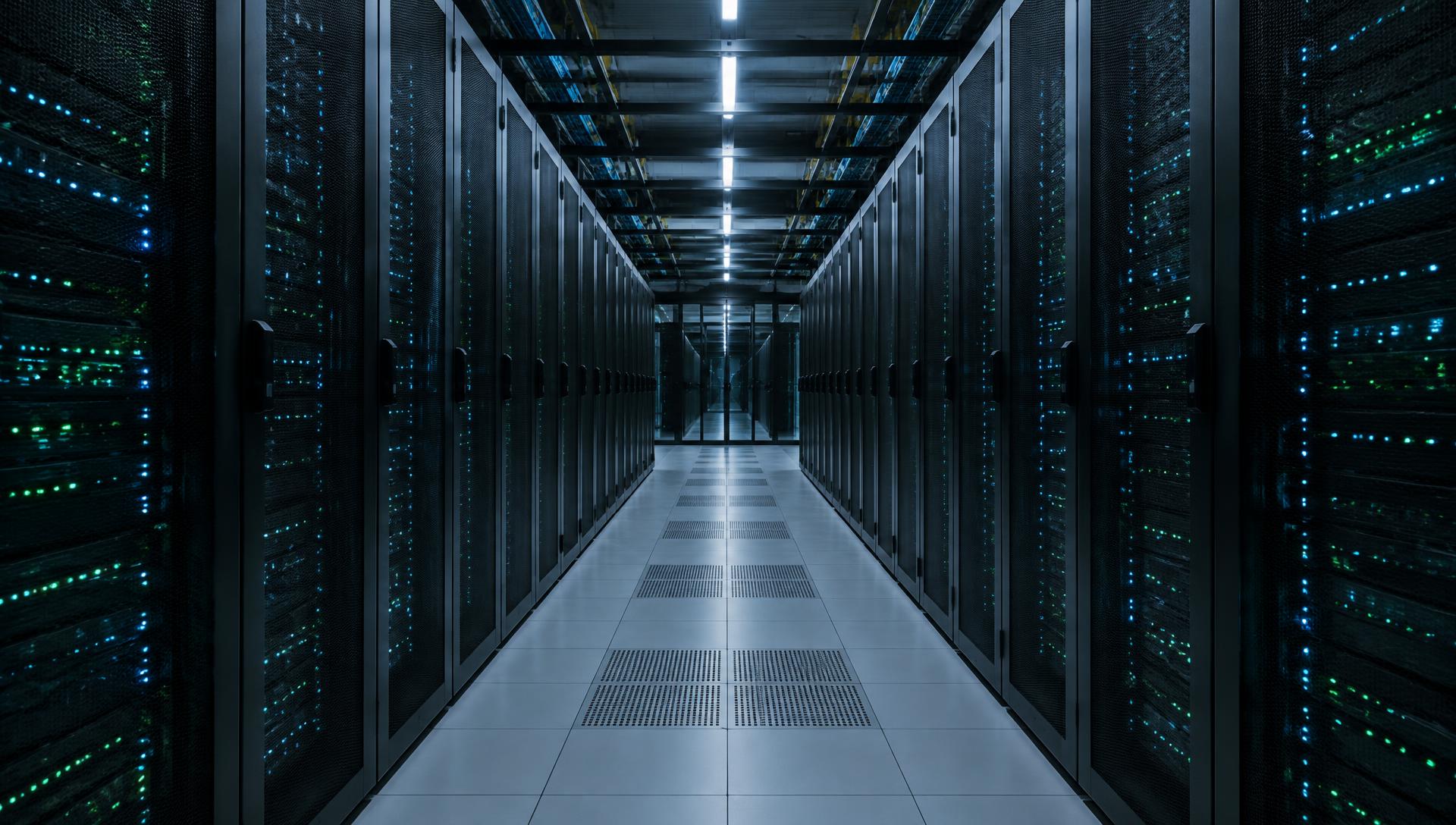 Serverraum mit Rack-Reihen in einem Rechenzentrum